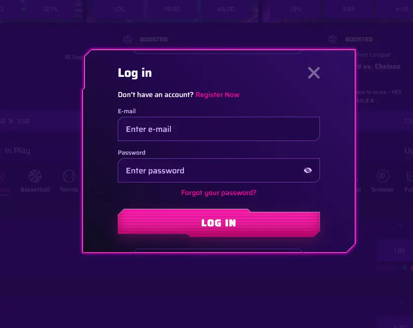 Roby Casino Login-Formular für die Anmeldung zum Kundenkonto